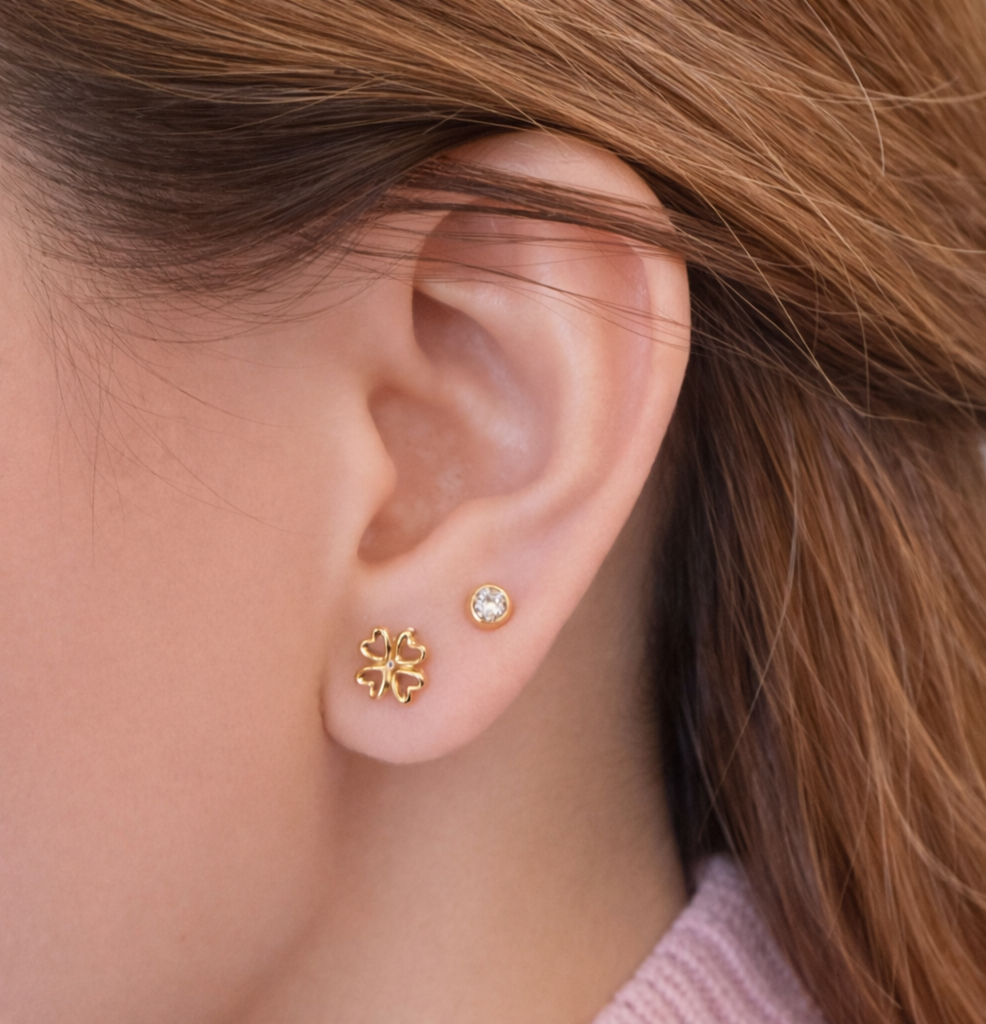 18K Solid Gold Clover Stud Earrings | 5.4mm | Minimalist Earrings1