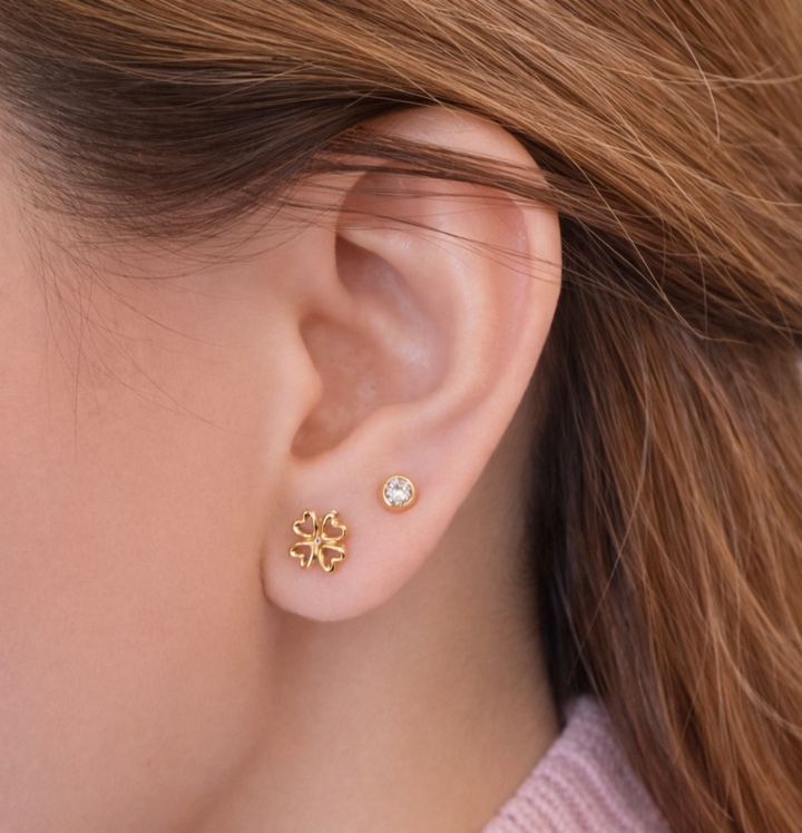 18K Solid Gold Clover Stud Earrings | 5.4mm | Minimalist Earrings1