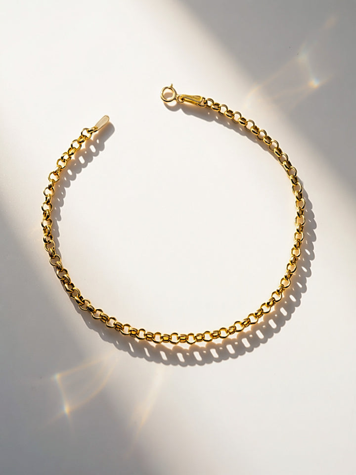 18K Solid Gold Rolo | Tauco Chain Bracelet Size 7.50