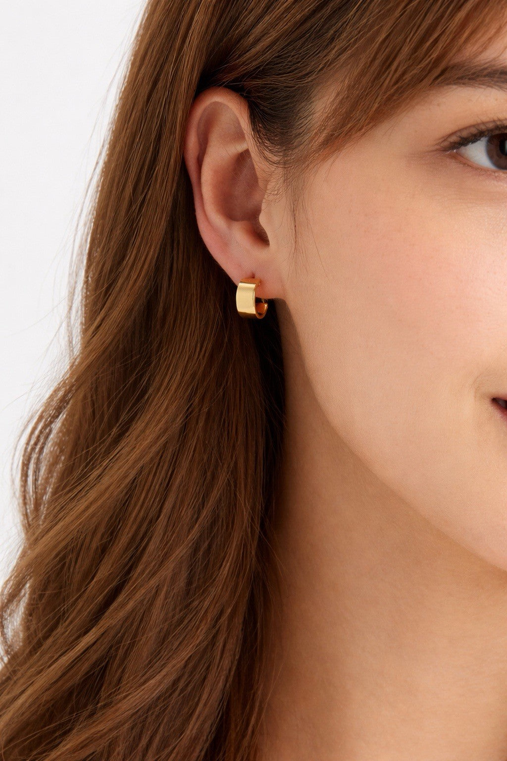 18K Solid Gold Stud Hoop Earrings Japan Gold Flat Front Polished Minimalist 0.950