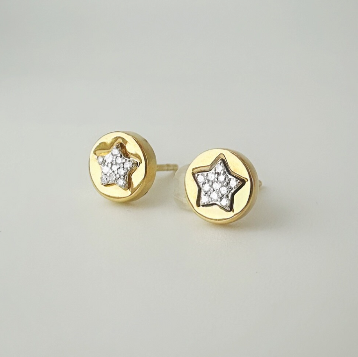 18K Solid Gold Star Diamond Stud Earrings Natural VS-SI Dainty Gift Her1