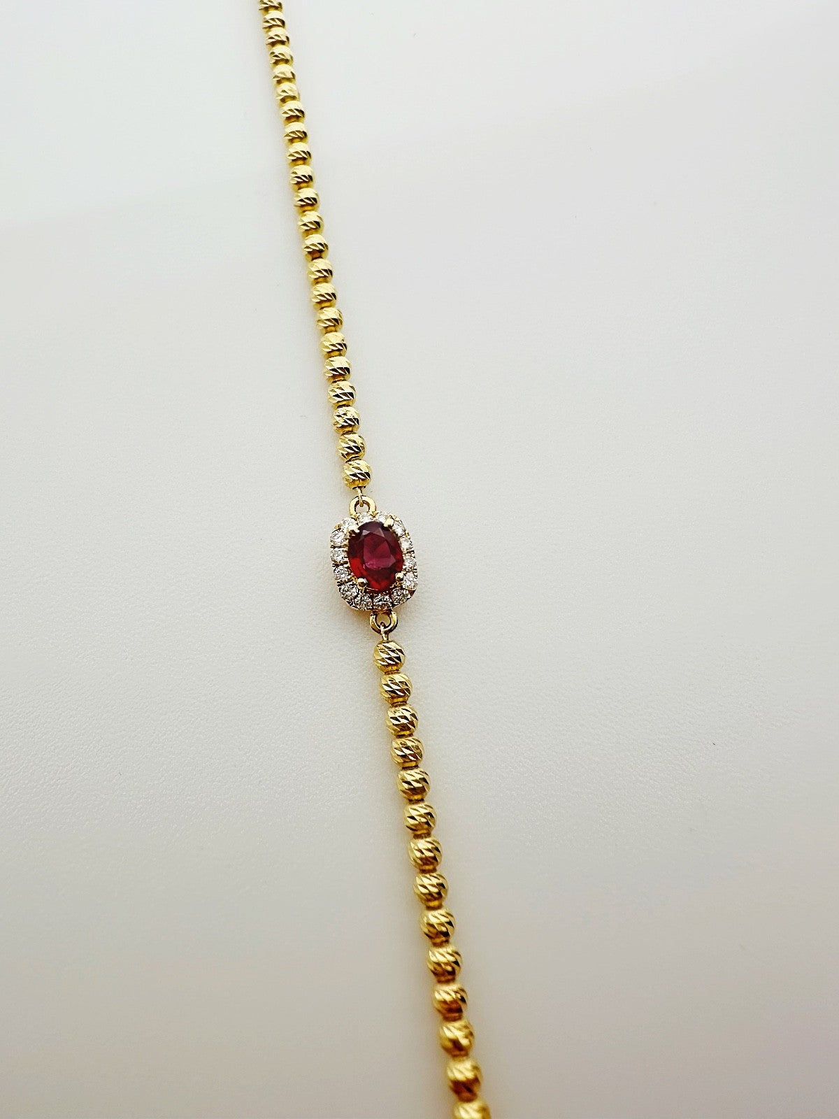 18K Solid Gold Ruby and Diamond Bracelet Dainty Asjustable Chain Minimalist Gift0