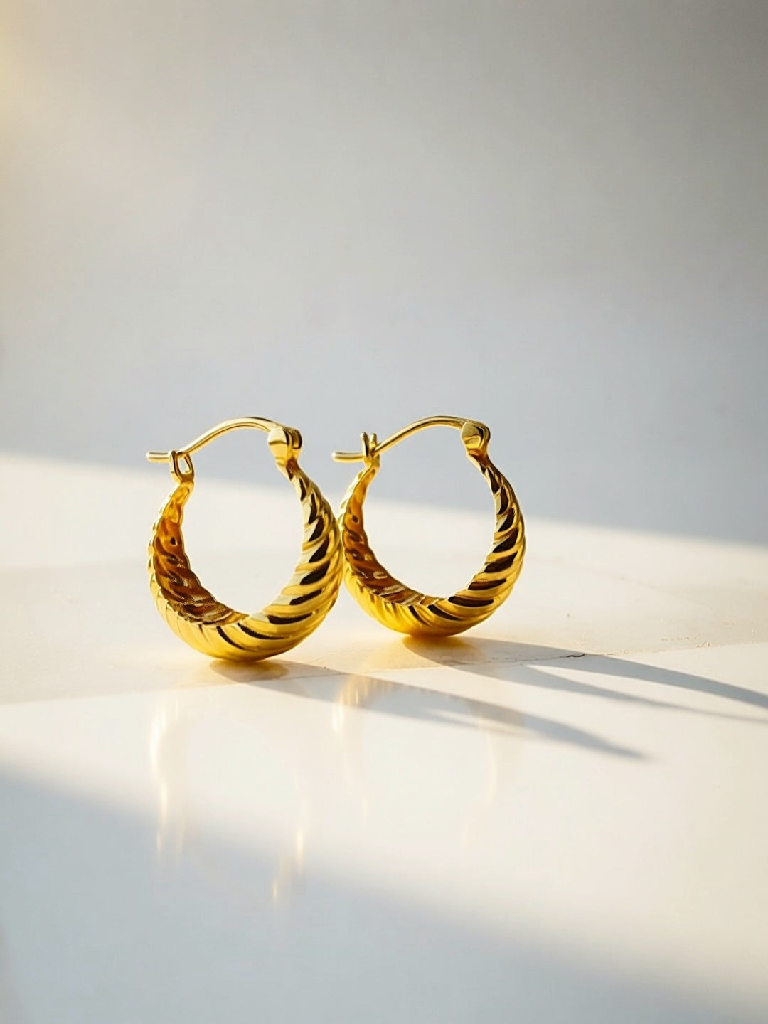 18K Solid Gold Hoop Earrings Croissant Design 14mm Real Gold Hoops Everyday3