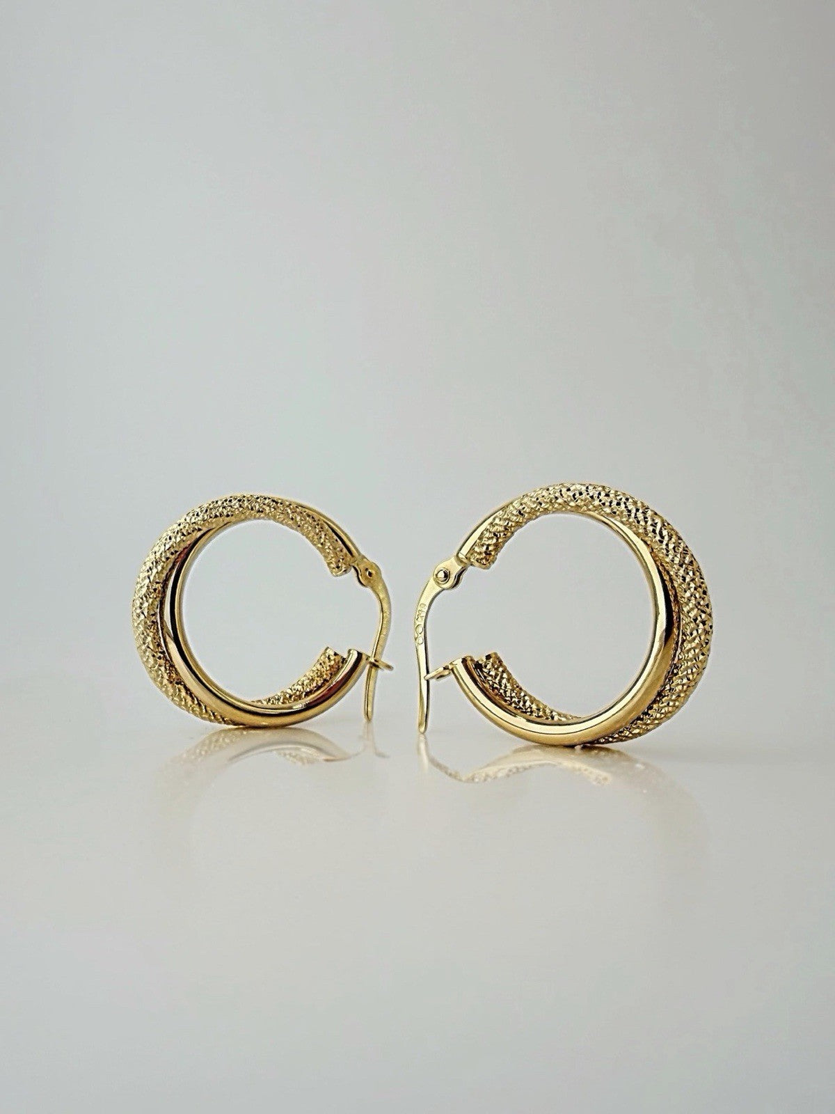 18K Solid Gold Textured Double Hoop Earrings 17.8mm Minimalist Fine Jewelry1