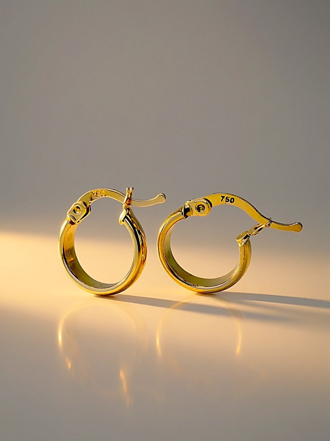 18K Solid Gold Hoop Earrings 13mm  Minimalist Real Gold Gift Her0