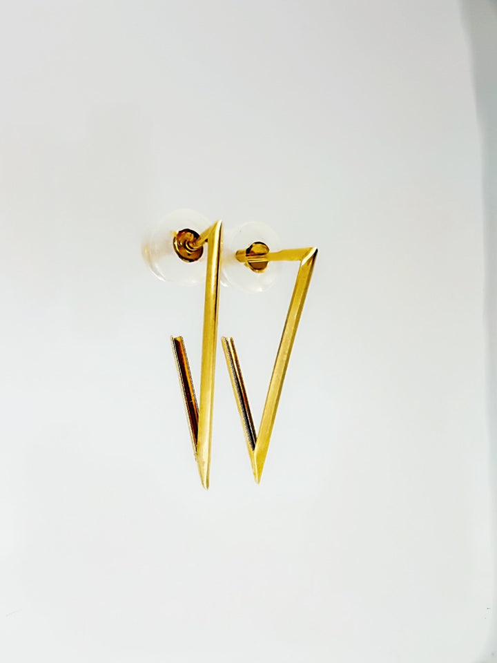 18K Solid Gold Minimalist V line Earrings | Geometric Bar Drop Studs | Modern1