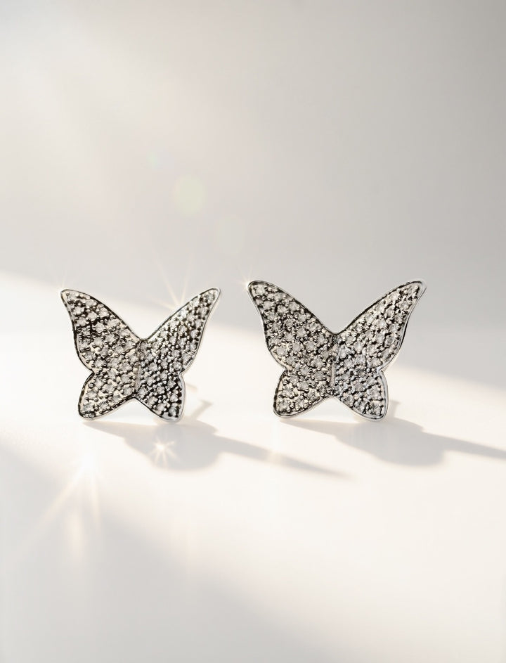 18K Solid Gold Butterfly Natural Diamond Stud Earrings 0.30 VS. Dainty0