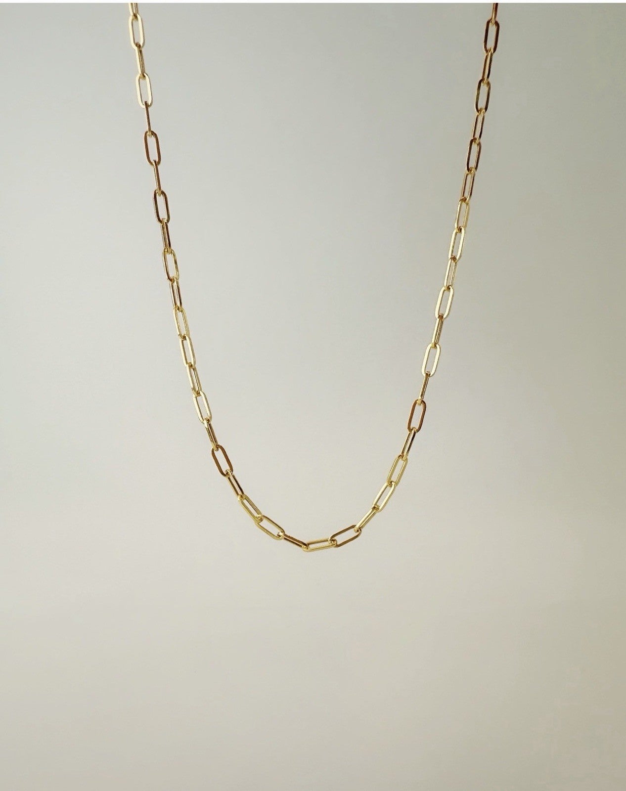 18K Real Gold Paperclip Necklace0