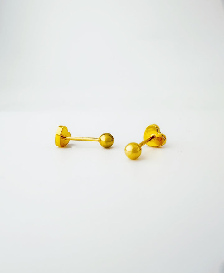 18K Solid Gold Heart Mini Stud Earrings 5mm Screw Back Real Gold 0.84g6