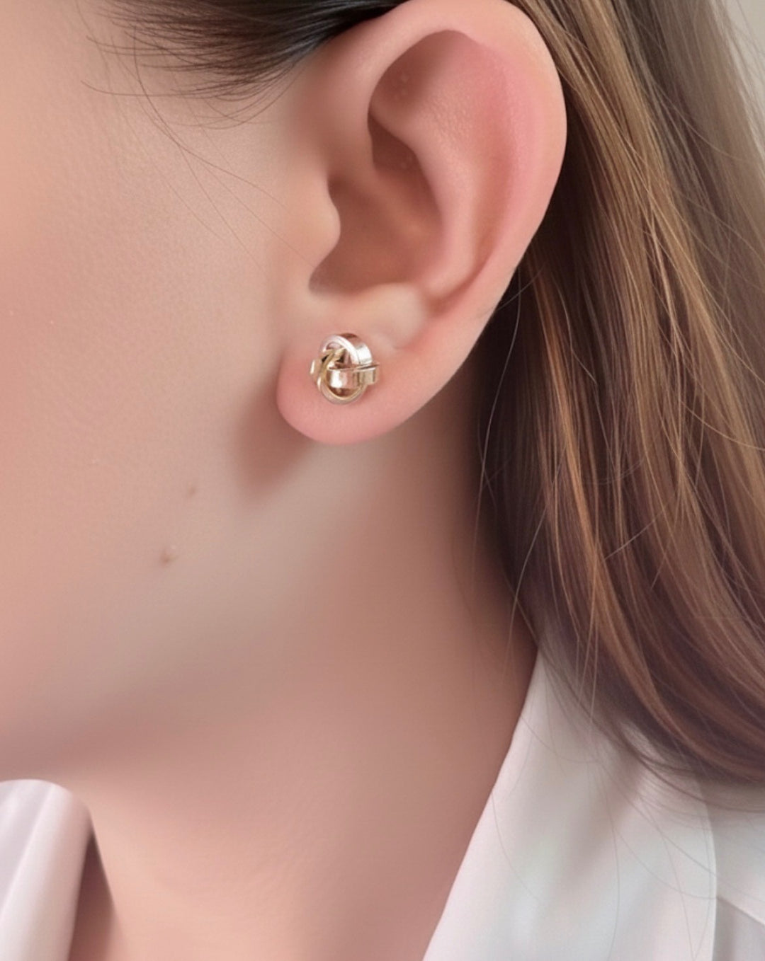 18K Real Gold Knot Stud Earrings | Tri-Color | Japan Gold | Fine JEWELRY0