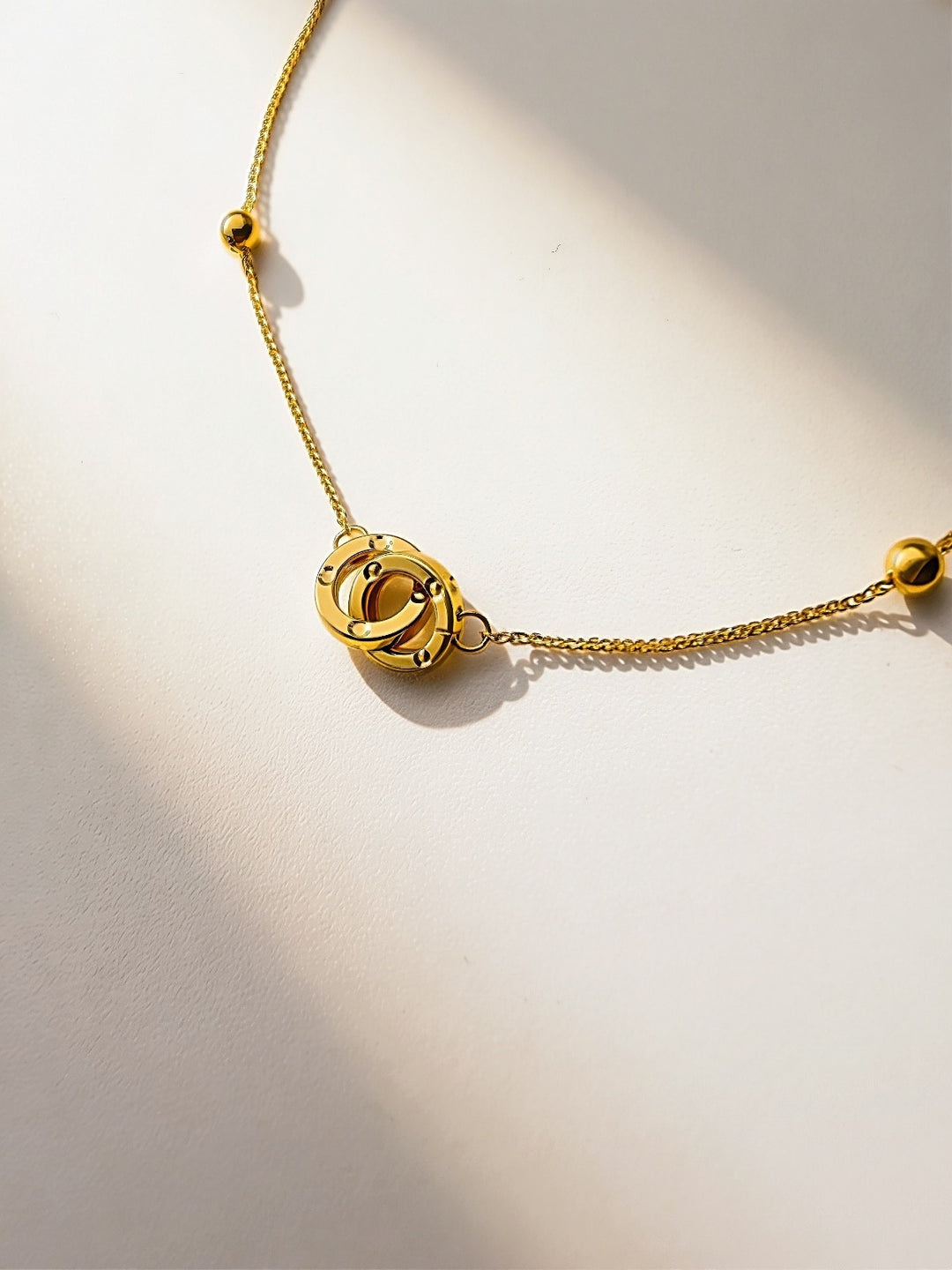 18K Solid Gold Interlocking Circles Bracelet - Dainty Thin Stacking Jewelry2