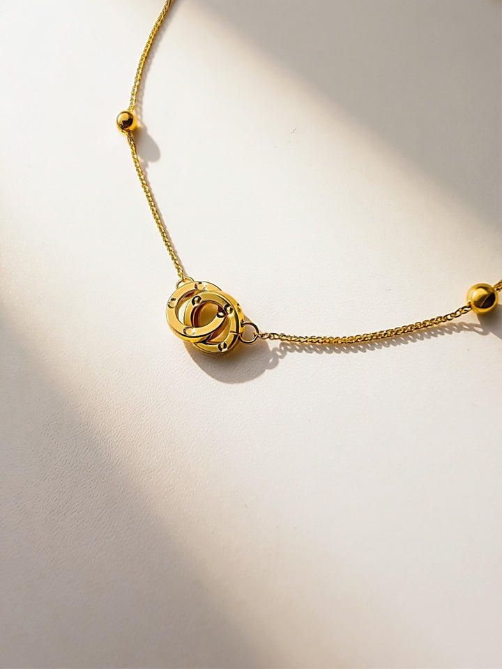 18K Solid Gold Interlocking Circles Bracelet - Dainty Thin Stacking Jewelry2