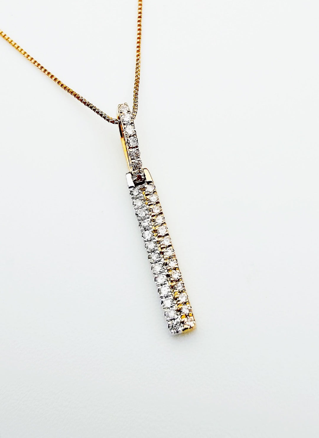 18K Solid Gold Double Bar Pendant Two Tone 0.10ct VS Natural Diamond Necklace0