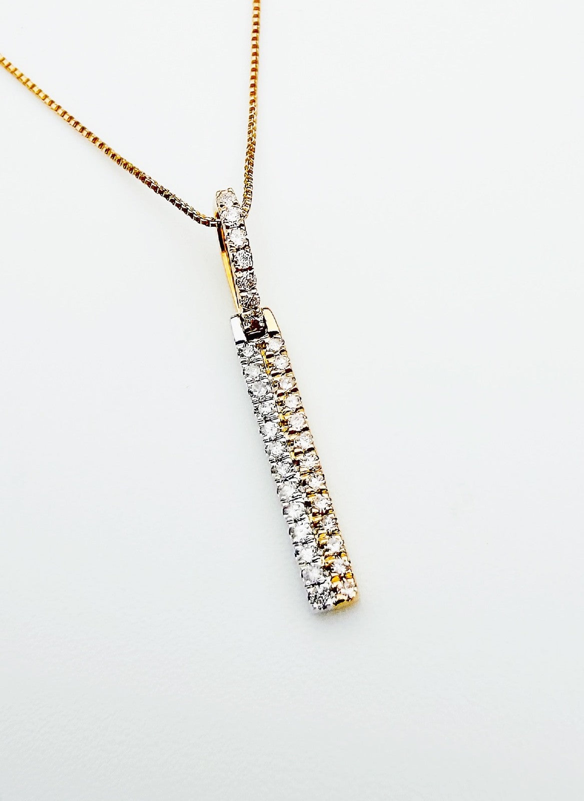 18K Solid Gold Double Bar Pendant Two Tone 0.10ct VS Natural Diamond Necklace0