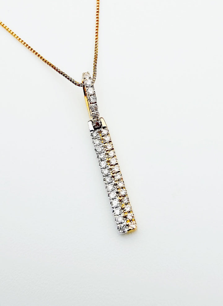 18K Solid Gold Double Bar Pendant Two Tone 0.10ct VS Natural Diamond Necklace0