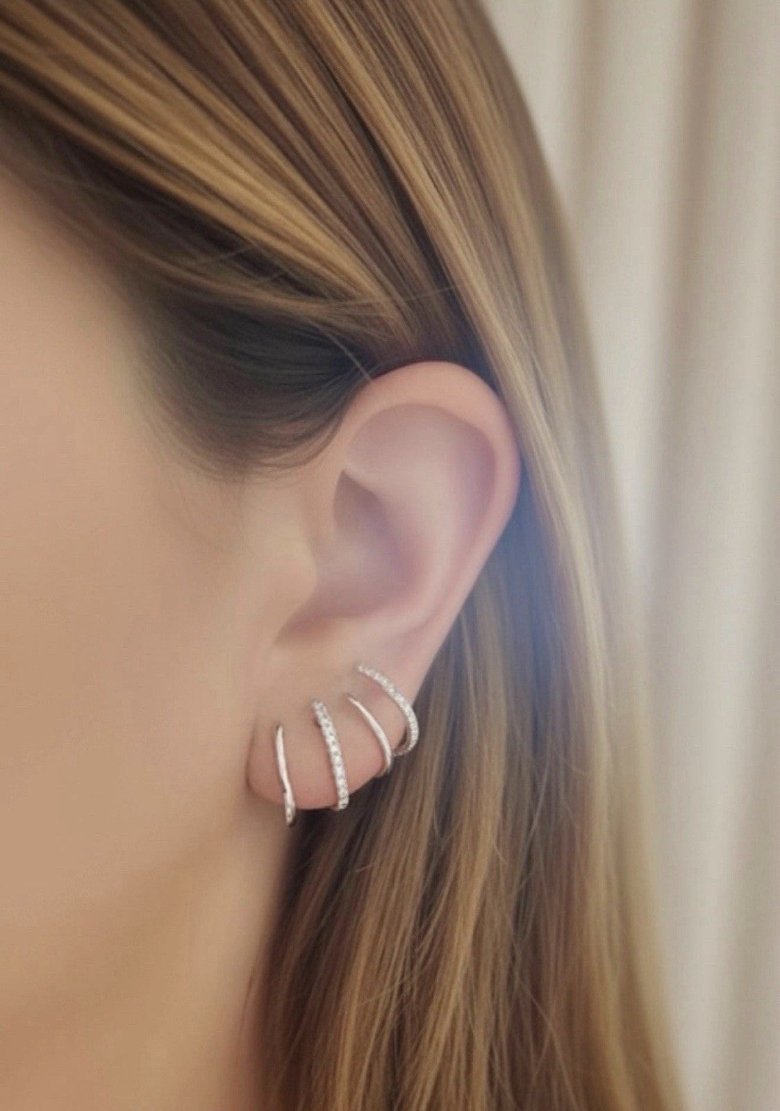 18K Solid White Gold Diamond Stacked Huggie Earrings 0.30ct VS Natural1