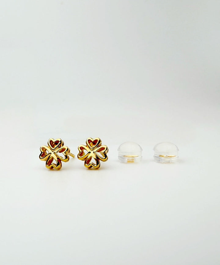 18K Solid Gold Clover Stud Earrings | 5.4mm | Minimalist Earrings4