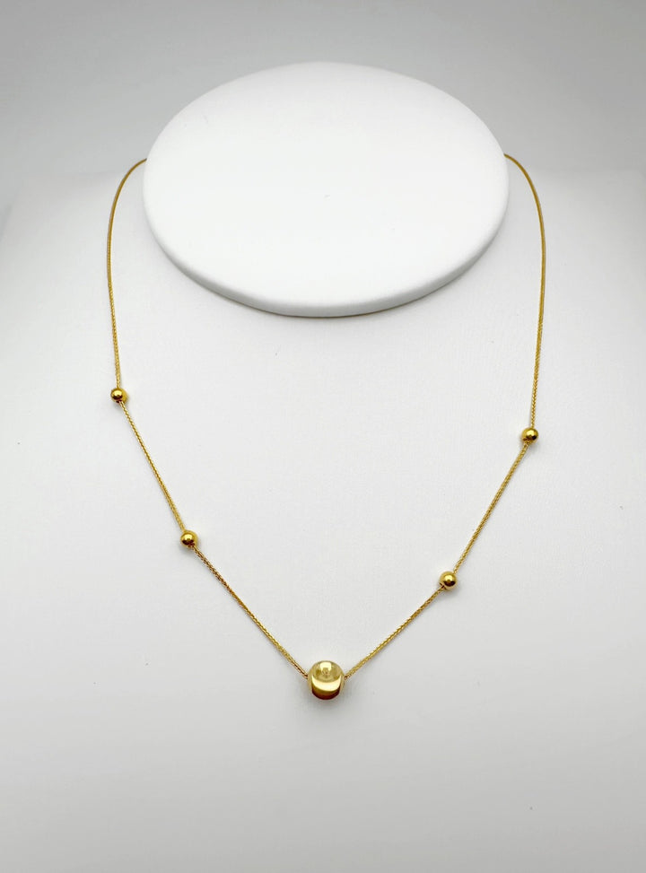 18K Real Gold Ball Bead Station Necklace  Dainty thin Minimalist Necklace1