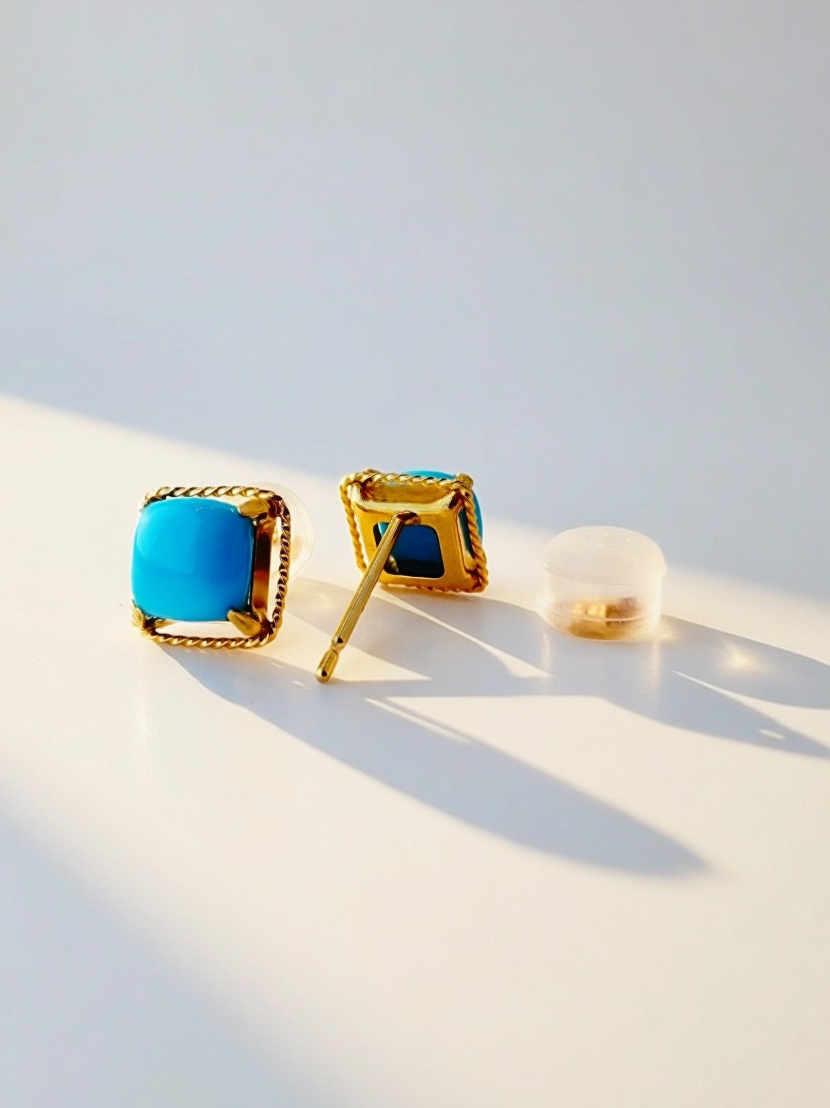18K Solid Gold Natural Turquoise Stud Earrings1