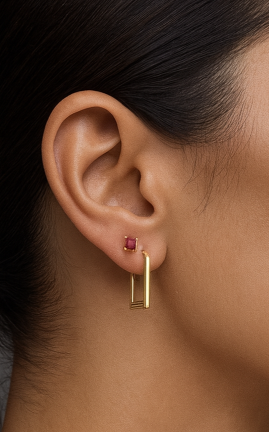18K Solid Gold Ruby Stud Earrings 0.5ct Natural Minimalist Gift Her1
