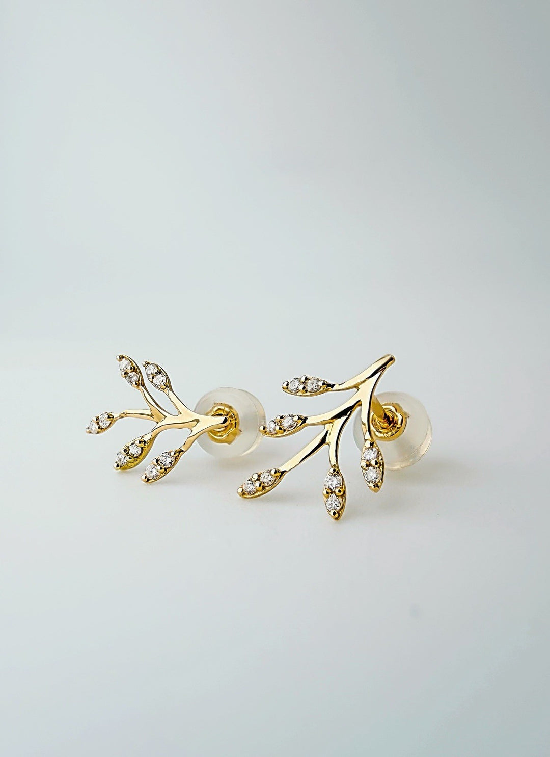 18K Solid Gold Diamond Olive Leaf Earrings 0.10CT Climber Studs Real Gold1