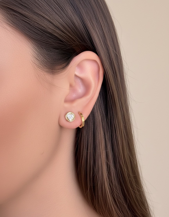 18K Solid Gold Diamond Heart Stud Earrings Dainty Real Gold Gift1