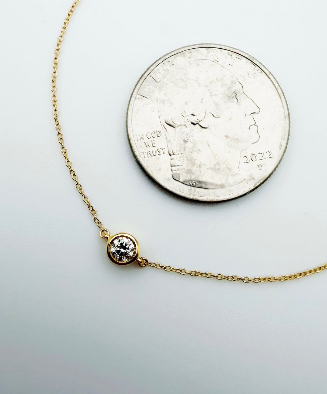 18K Solid Gold Solitaire Bezel Diamond Bracelet Dainty Chain Minimalist Gift7