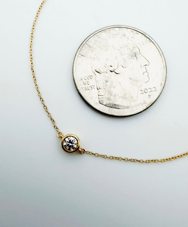 18K Solid Gold Solitaire Bezel Diamond Bracelet Dainty Chain Minimalist Gift7