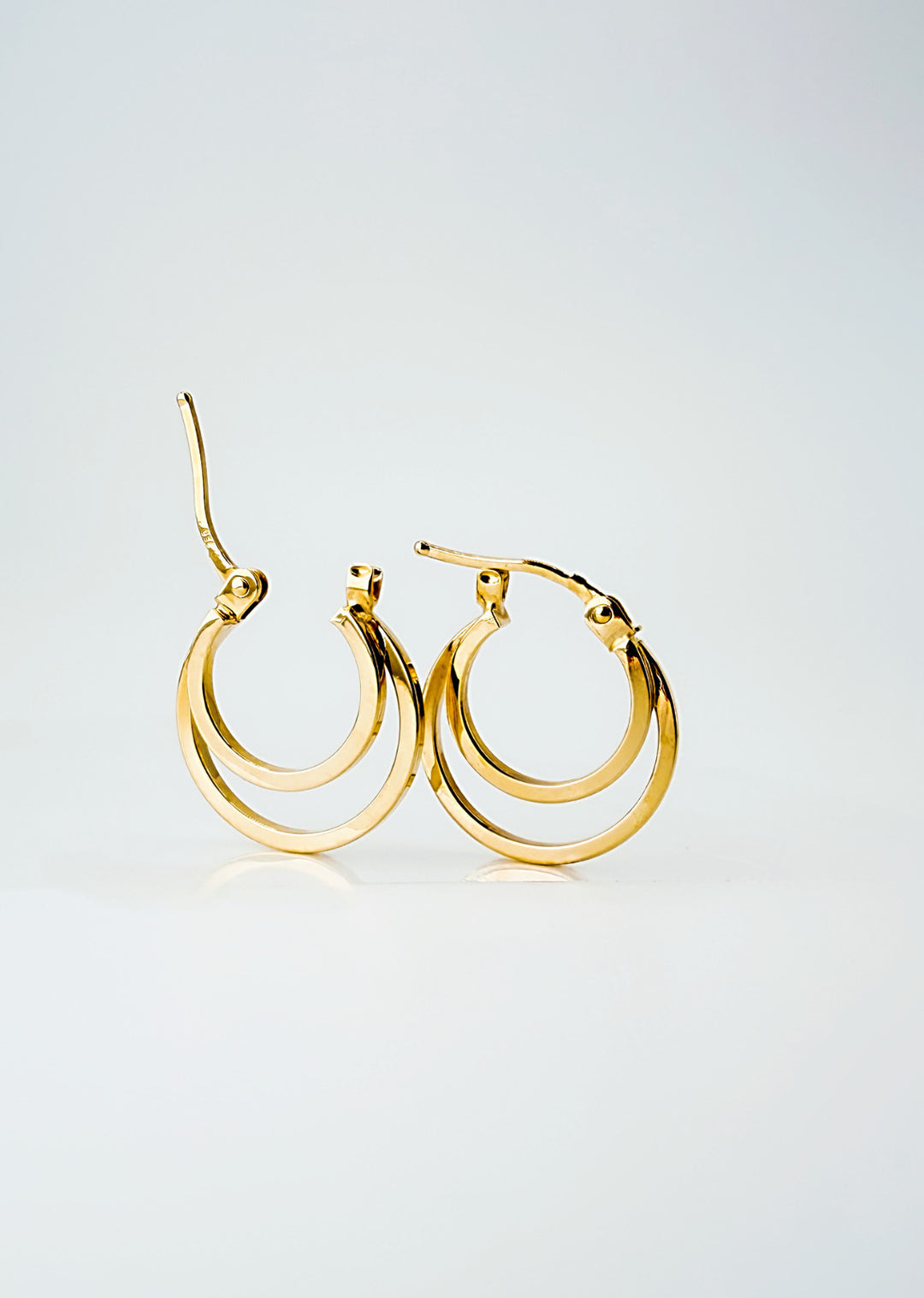 18k Solid Gold Double Row Hoop Earrings Minimalist Dainty0