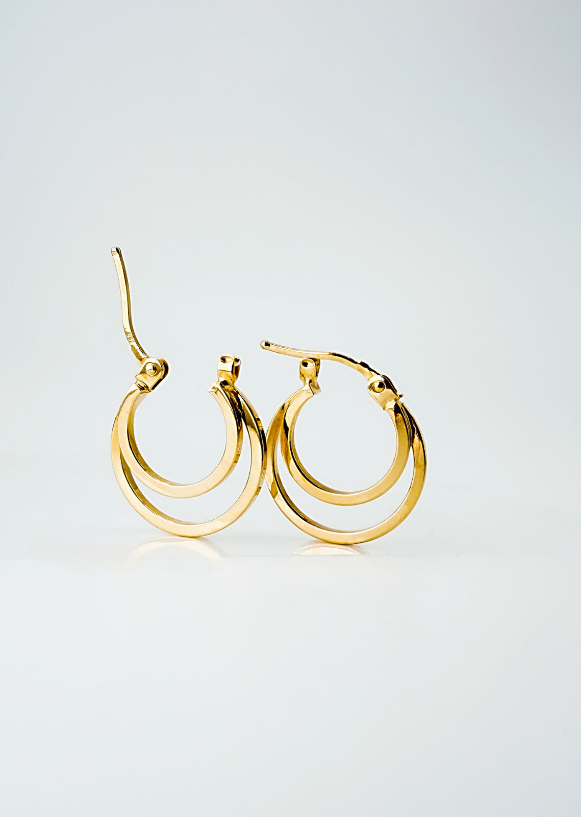 18k Solid Gold Double Row Hoop Earrings Minimalist Dainty0