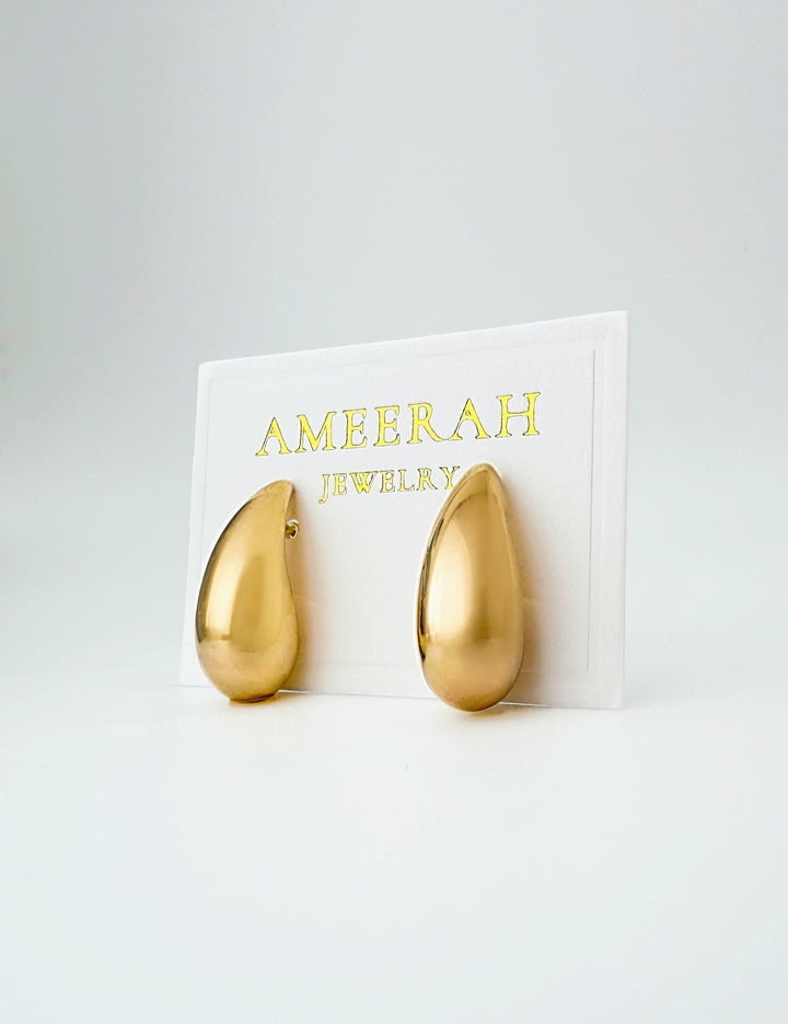 18K Real Gold Water Drop Stud Earrings 1.57g | Teardrop Dew Drop | EF1