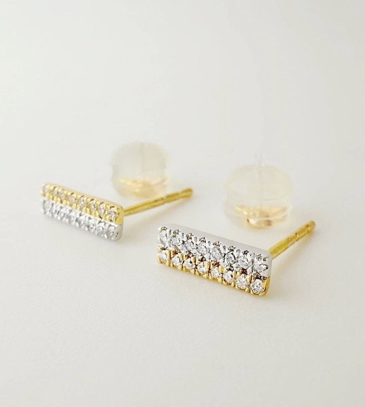 18K Solid Gold Diamond Bar Stud Earrings Women 0.10ct VS Natural Dainty Gift3