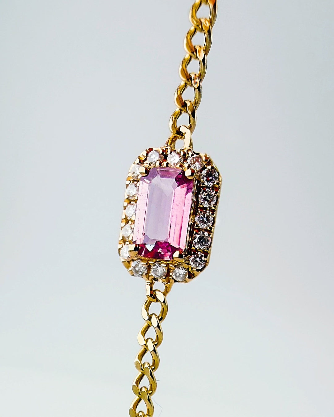 18K Solid Gold Pink Sapphire and Diamond Bracelet Dainty Chain Minimalist Gift3