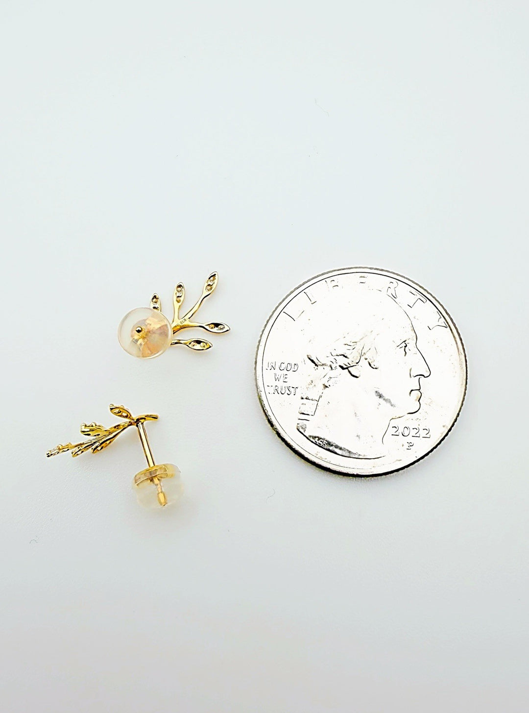 18K Solid Gold Diamond Olive Leaf Earrings 0.10CT Climber Studs Real Gold7
