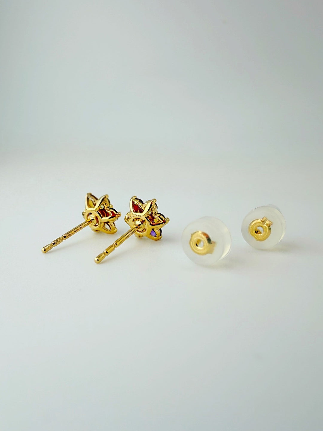 18K Solid Gold Gemstone Flower Stud Earrings Dainty Gift Her4
