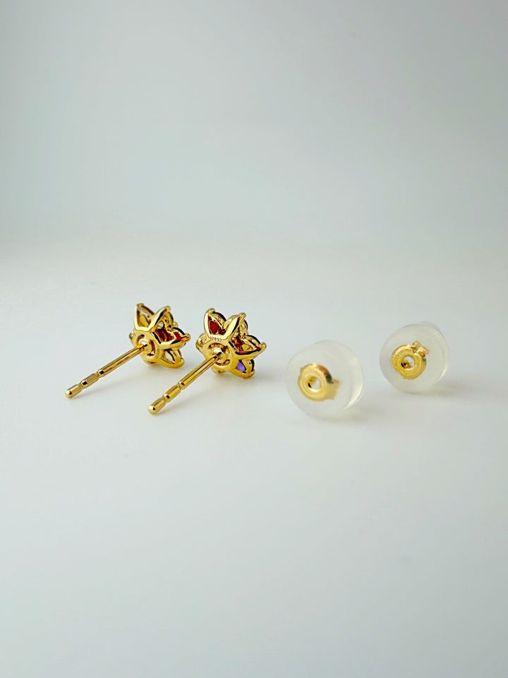 18K Solid Gold Gemstone Flower Stud Earrings Dainty Gift Her4