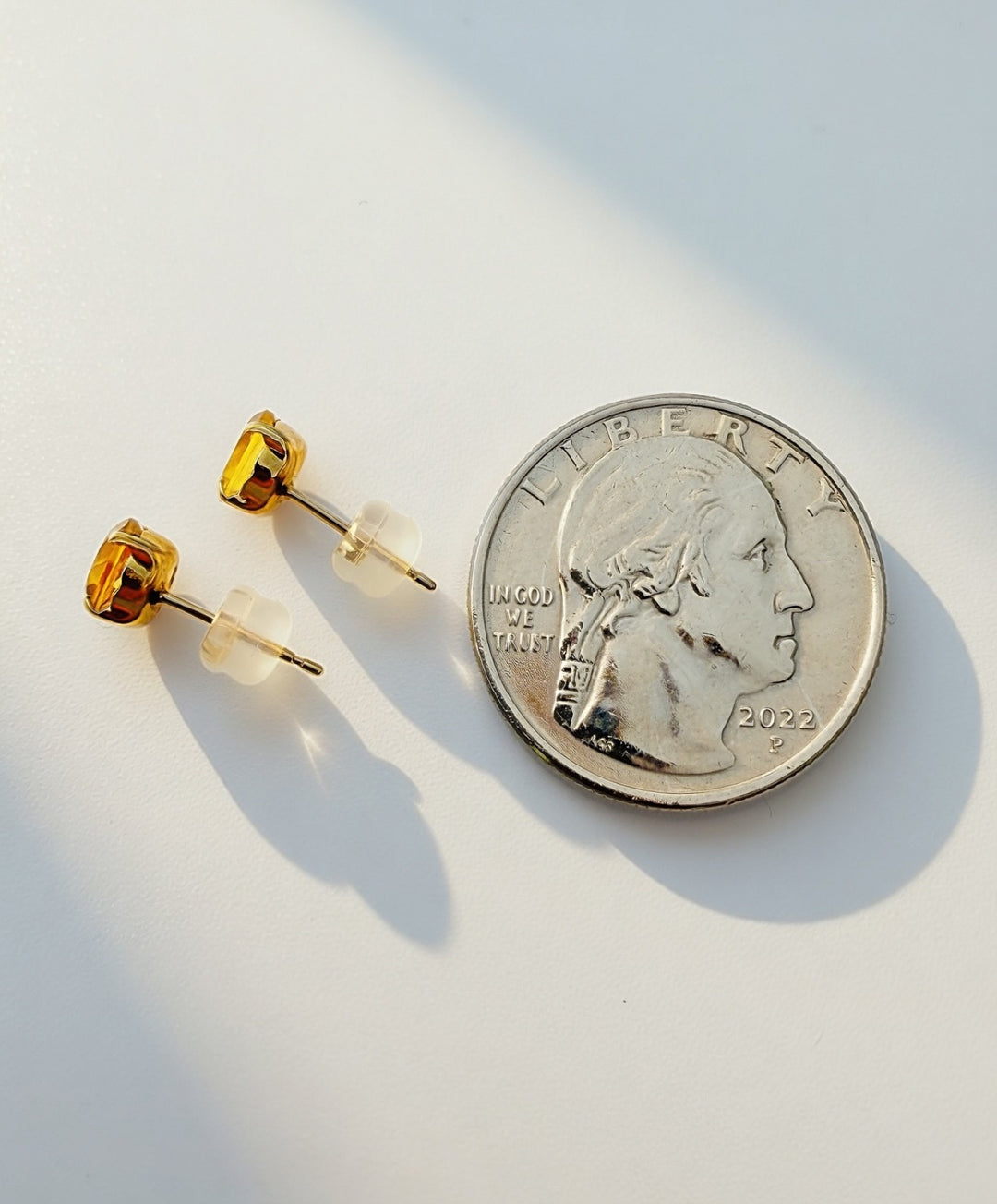 18K Solid Gold Citrine Stud Earrings: November Birthstone2
