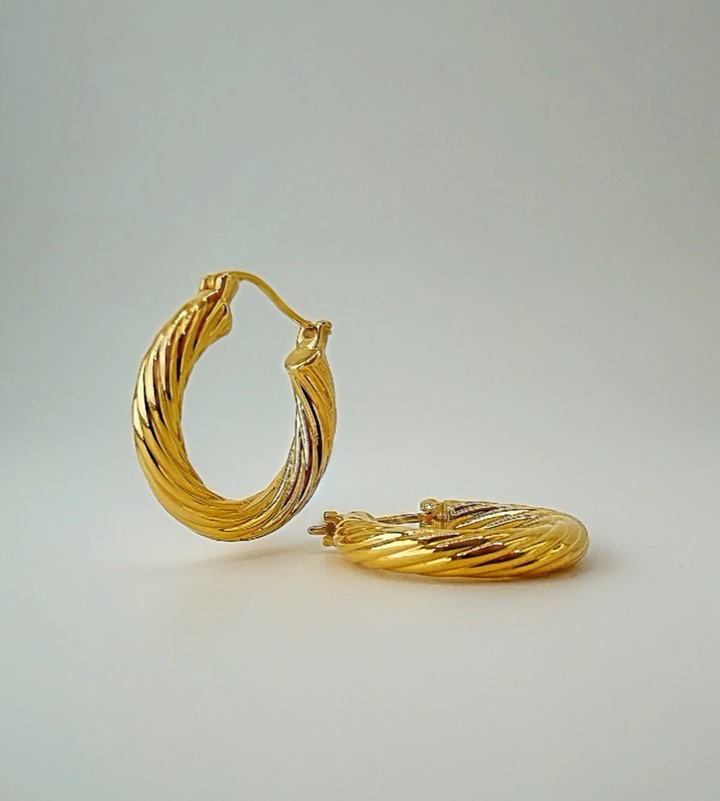 18K Real Gold Hoop Earrings Women approx. 20mm Twisted Hoops Everyday Chic1