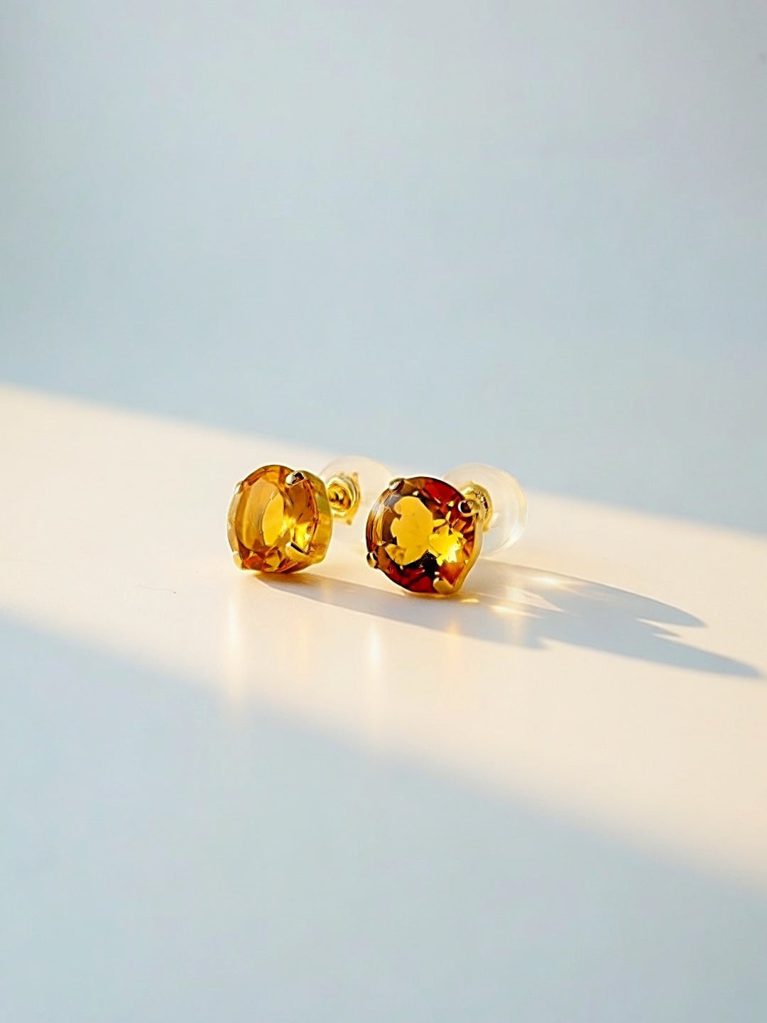 18K Solid Gold Citrine Stud Earrings: November Birthstone0