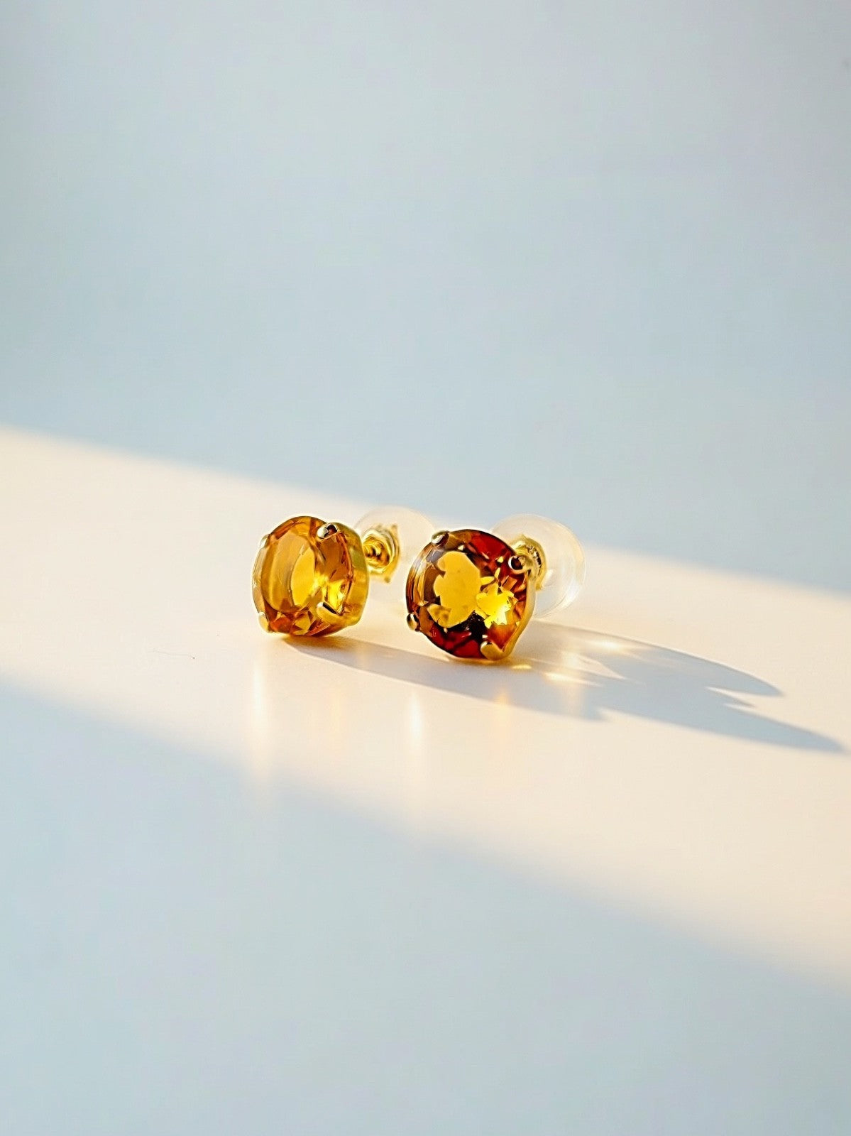 18K Solid Gold Citrine Stud Earrings: November Birthstone0