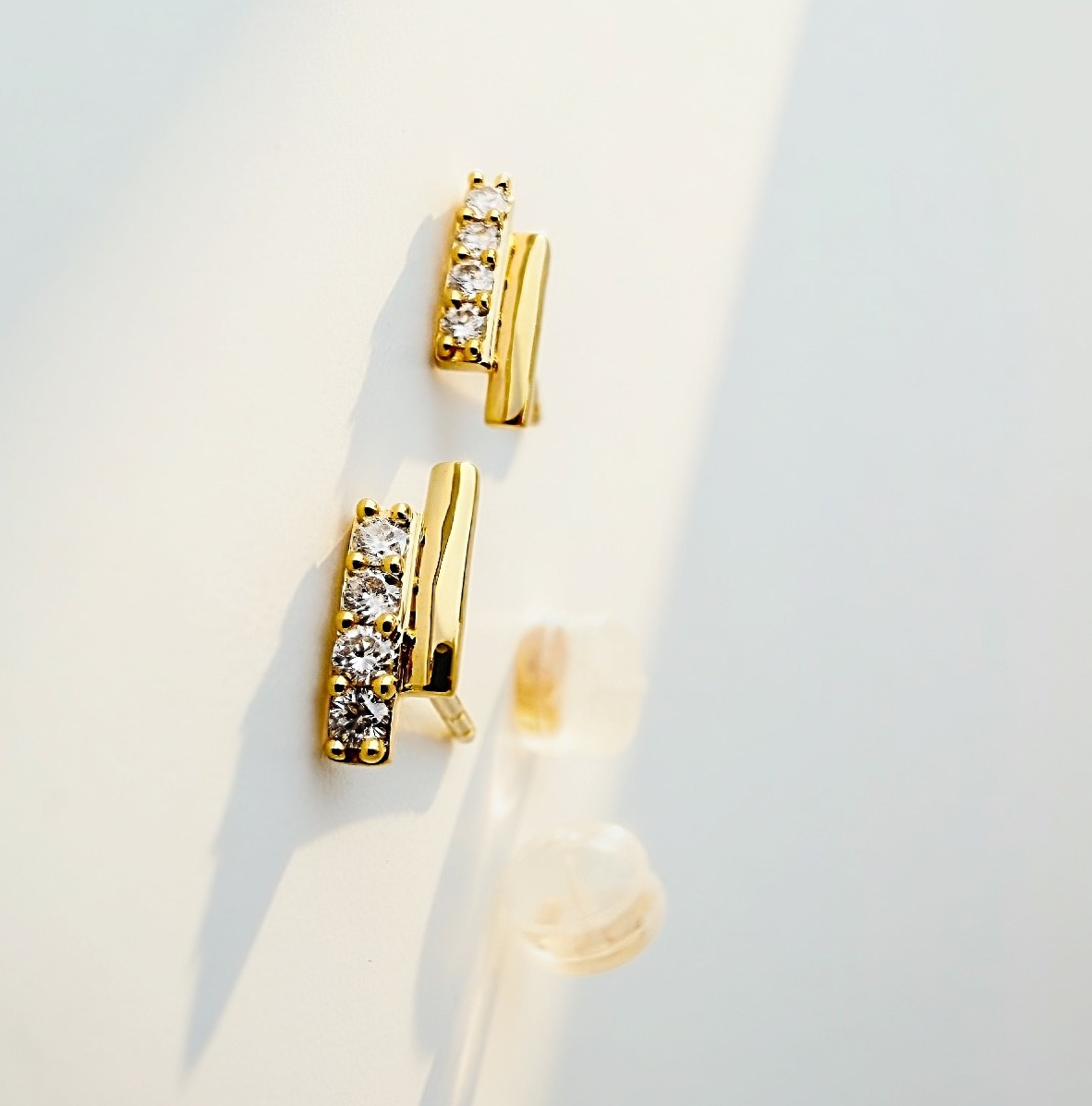 18K Solid Gold Diamond Mini Bar Stud Earrings Natural Diamonds Dainty Stackable1