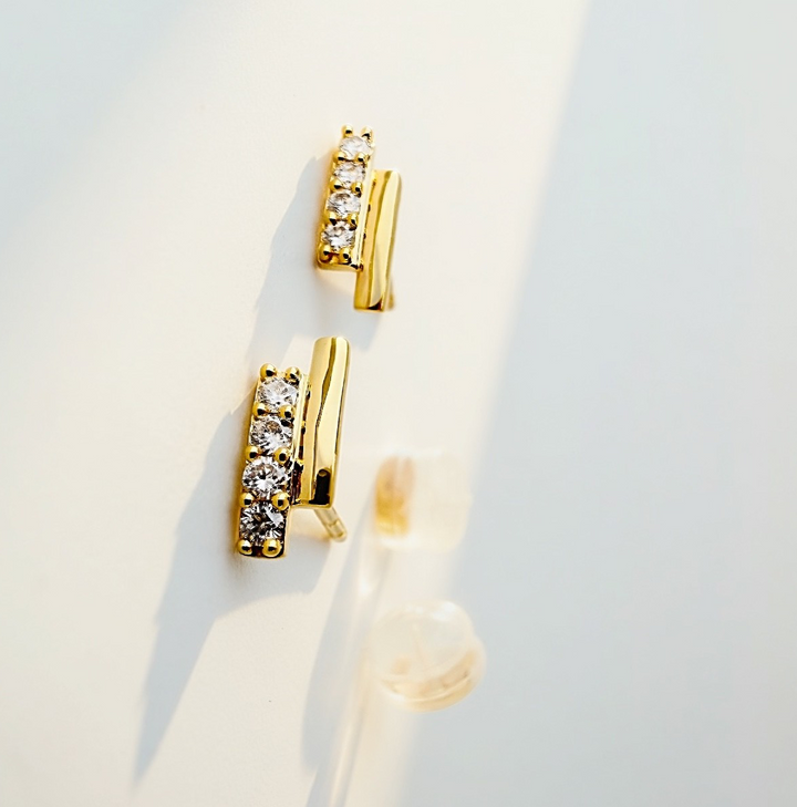 18K Solid Gold Diamond Mini Bar Stud Earrings Natural Diamonds Dainty Stackable1