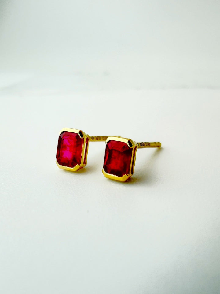 18K Solid Gold Ruby Stud Earrings 0.5ct Natural Minimalist Gift Her2