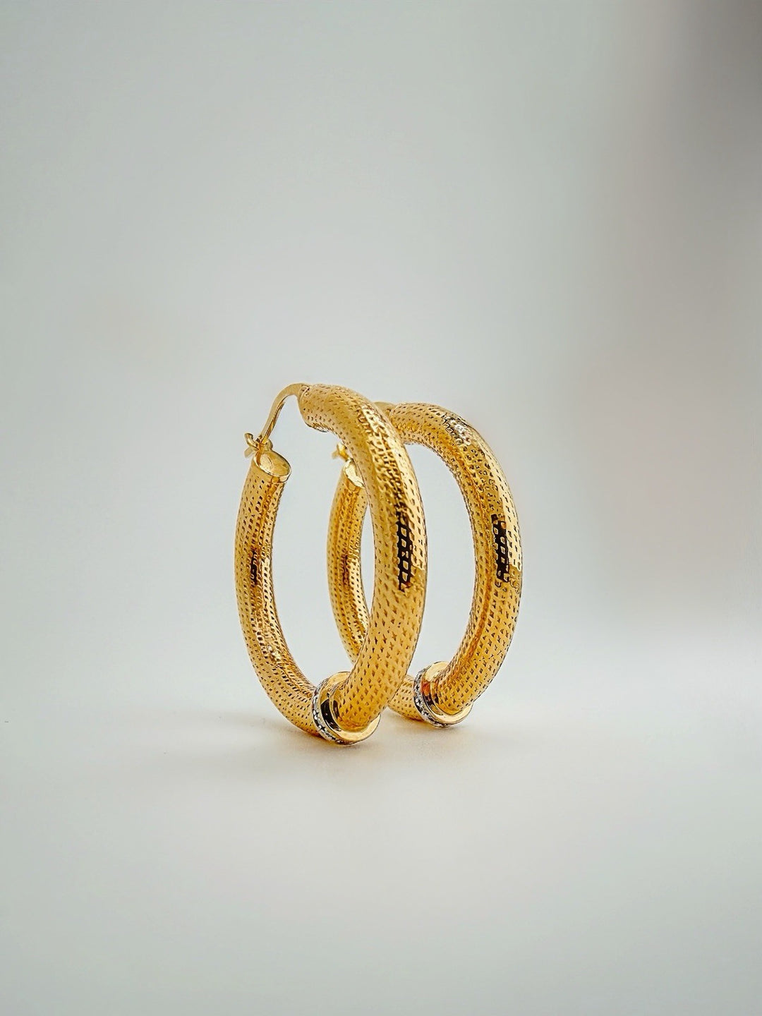 18K Solid Gold Diamond Hoop Earrings – Textured Gold Hoops 33mm, Real Diamond5