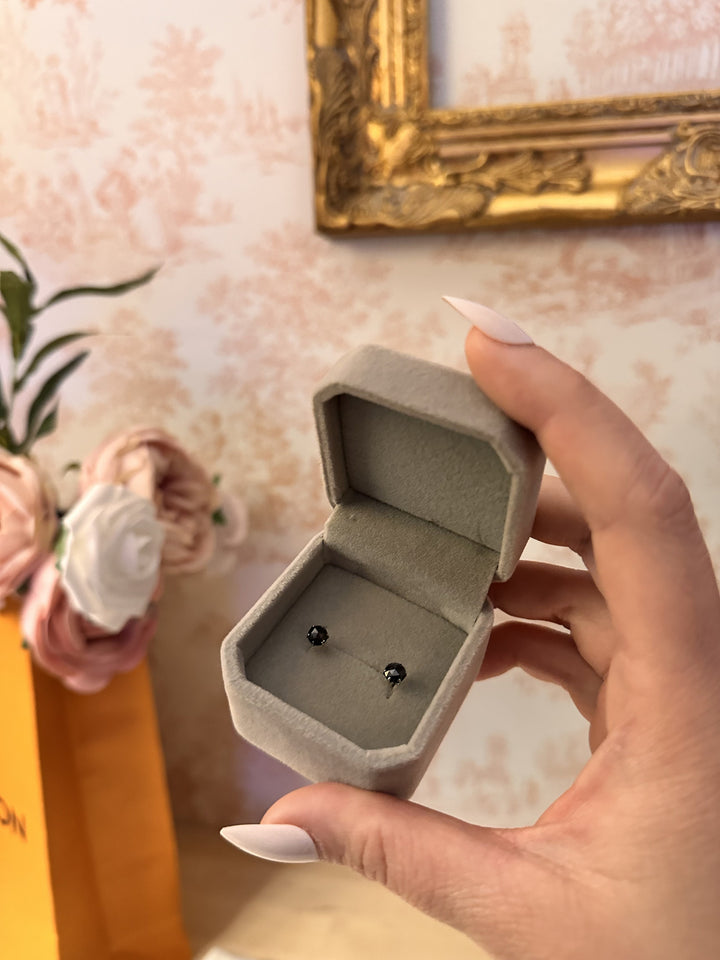Platinum Black Diamond Stud Earrings 1.00CT PT900 Natural Fine Jewelry1