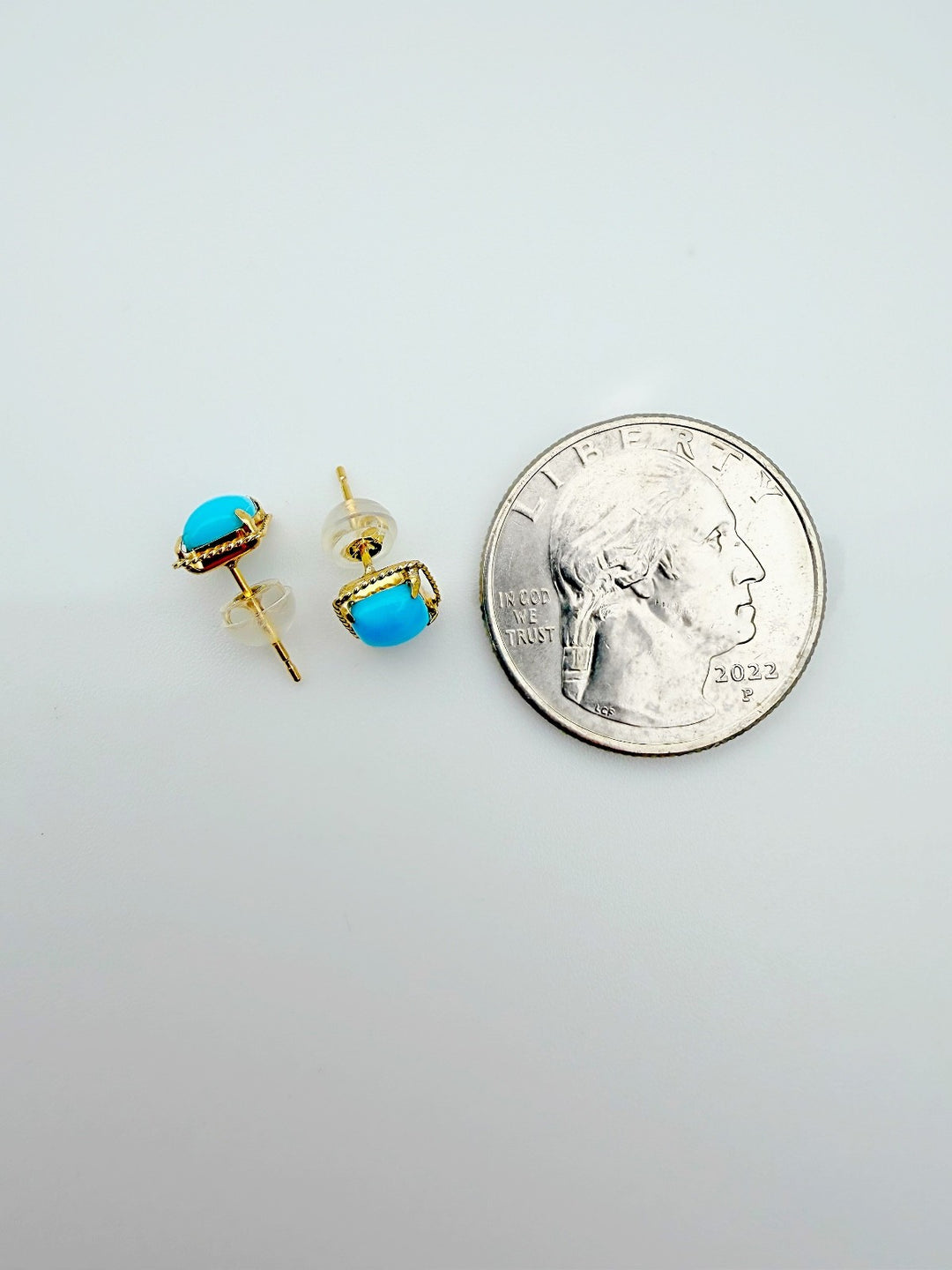 18K Solid Gold Natural Turquoise Stud Earrings3