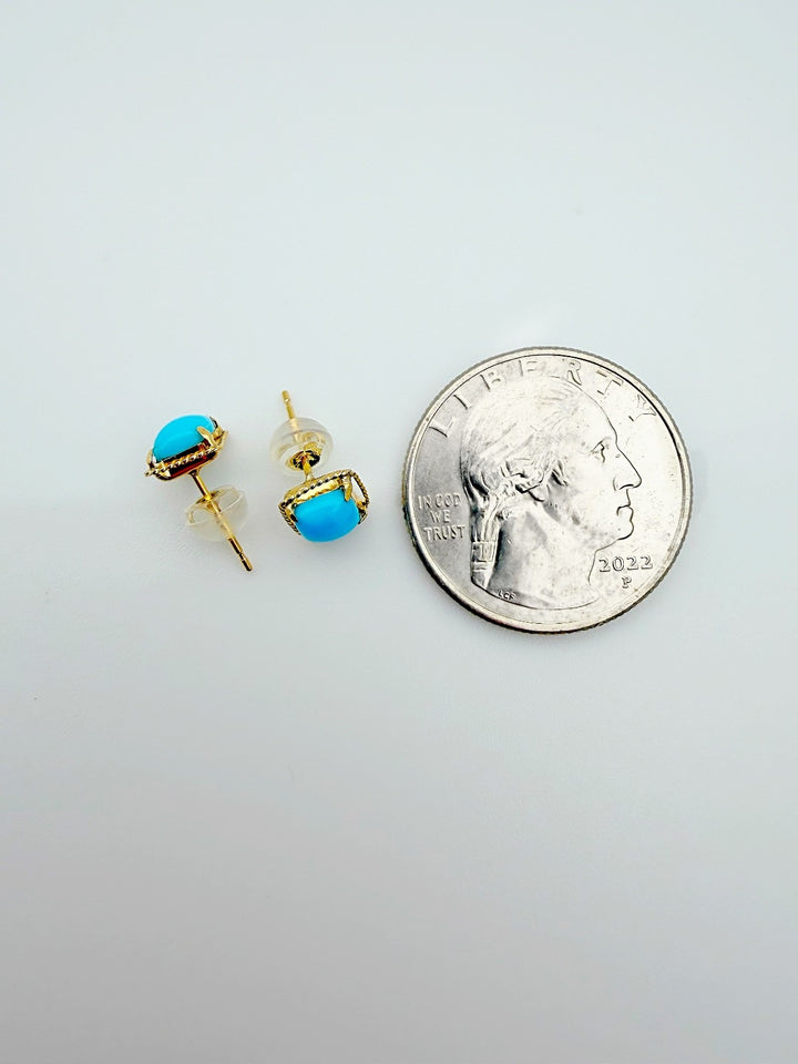 18K Solid Gold Natural Turquoise Stud Earrings3
