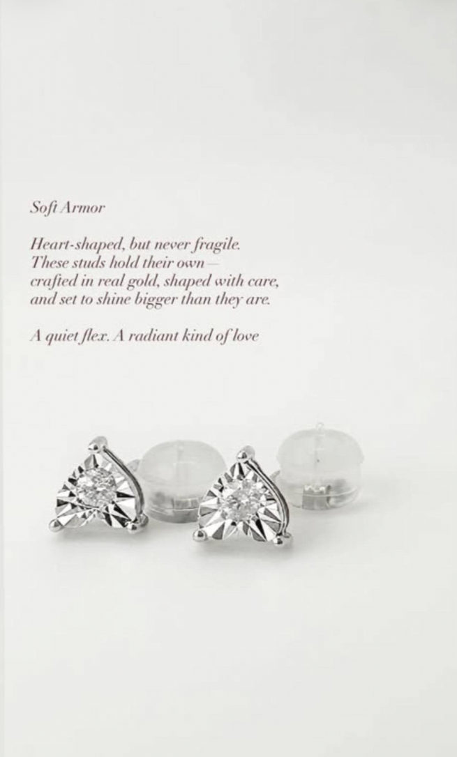18K Solid Gold Diamond Heart Earrings 0.10 CT Natural Minimalist Gift0