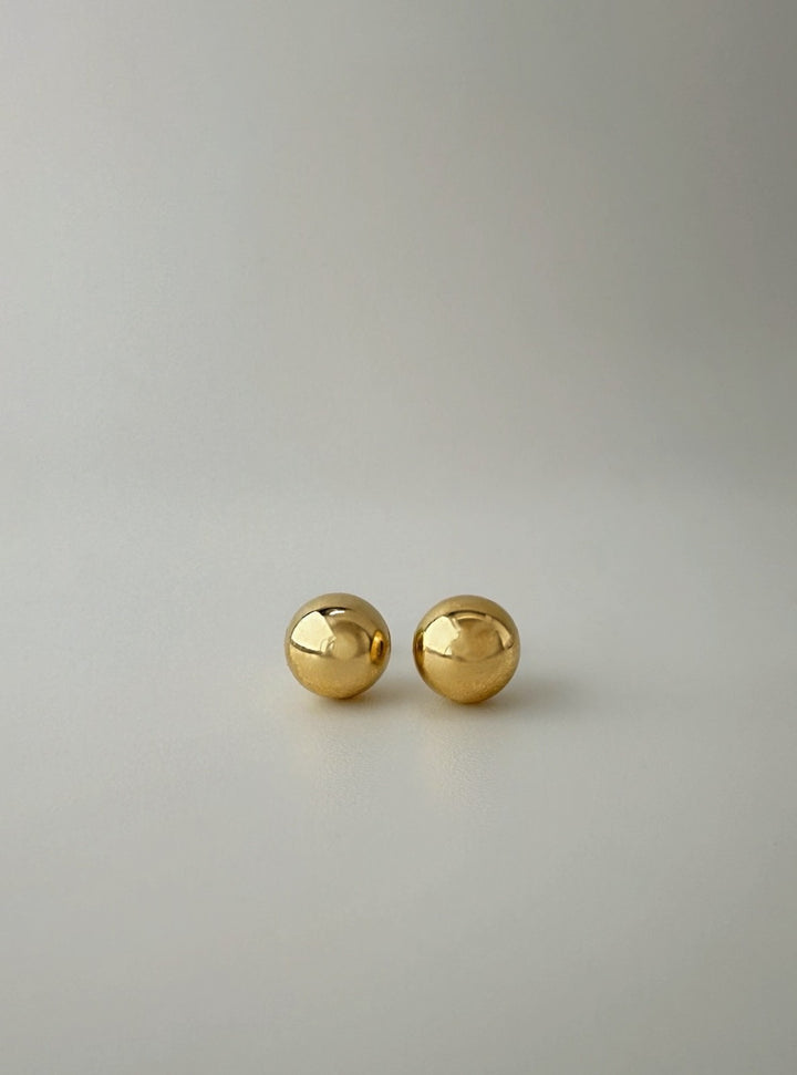 18K Real Gold Ball Round Stud Earrings Fine JEWELRY1