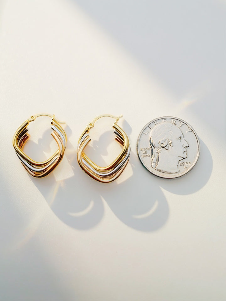 18K Real Gold Tri Color Hoop Earrings Twist Design  Hoops Everyday1